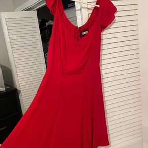 Reformation Off the Shoulder “Rosa” mini dress.